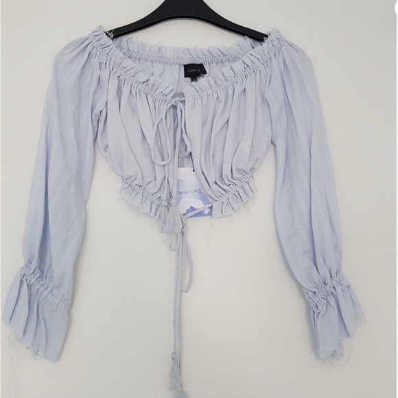 Off-Shoulder Light Blue Women's Top - Picture 3 of 3